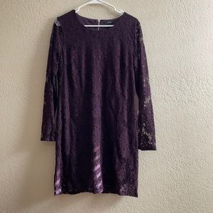Apt. 9 Plum Lace Sheath Long Sleeved Dress